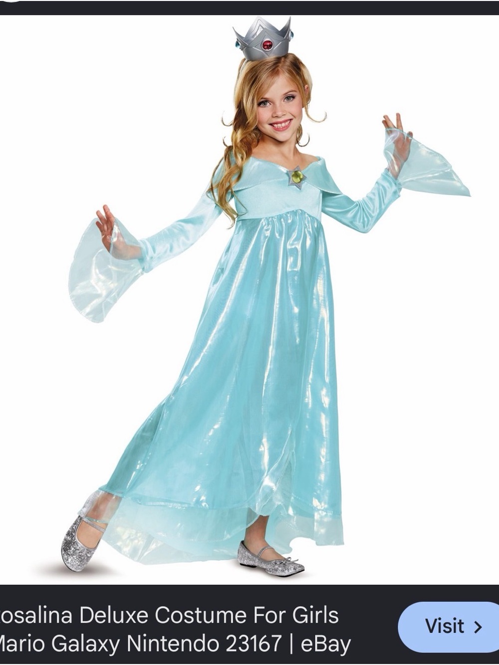 Nintendo Rosalina Shimmering Light Blue Princess Costume with Crown